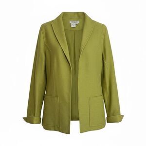Coldwater Creek Shawl Collar Open Front Boucle Knit Wool Blend Jacket Green XS
